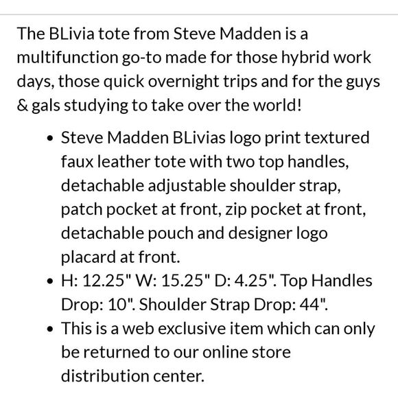 Steve Madden BLivia Logo Tote Bag w/Detachable Wristlet - Picture 11 of 12